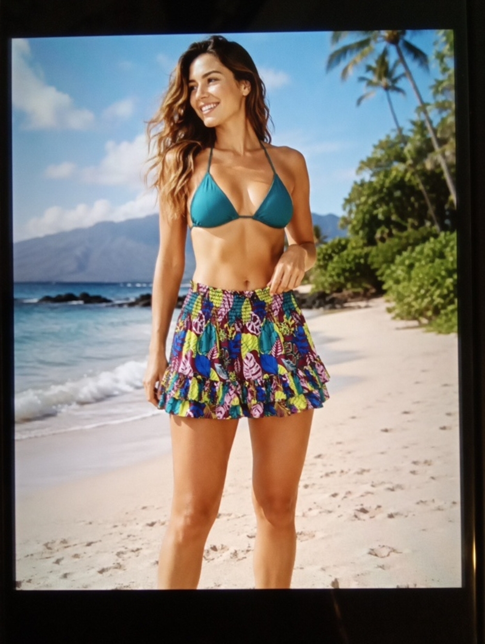 Coolibar UPF50+ Womens Tiered Ruffle Swim Cover Up Skirt Beach Pool Ocean SzM